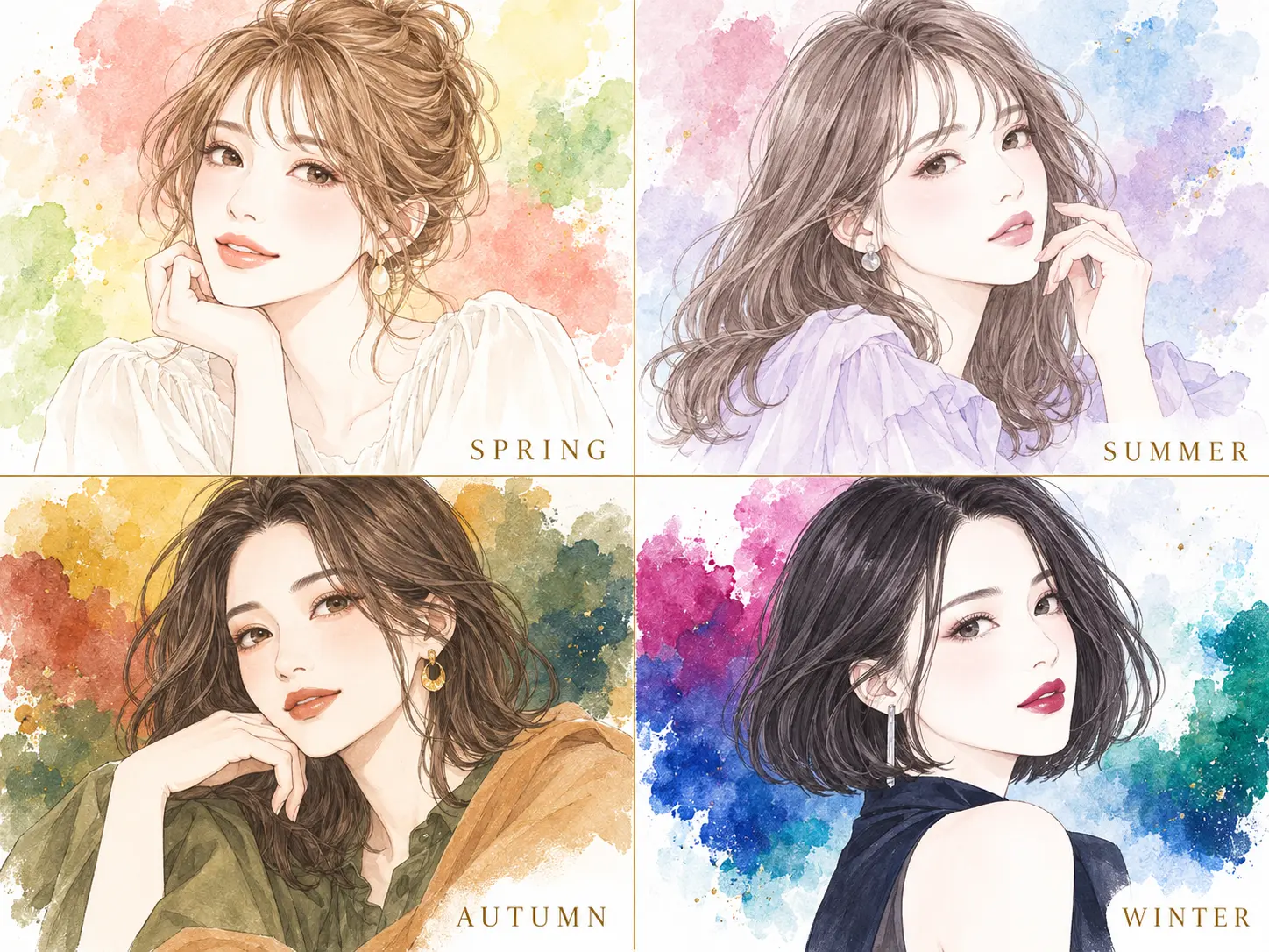 スプリング・サマー・オータム・ウィンターを表現した4人の女性イラスト