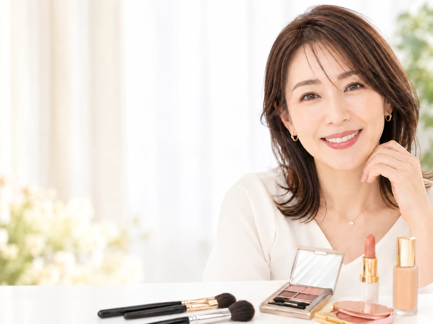 今の自分に似合うメイクを楽しむ大人の女性のイメージ