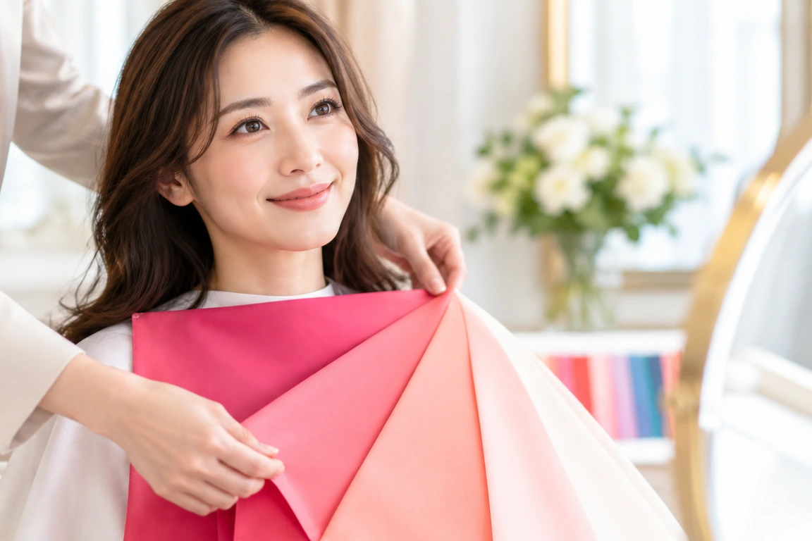 パーソナルカラー診断でドレープを当てるイメージ